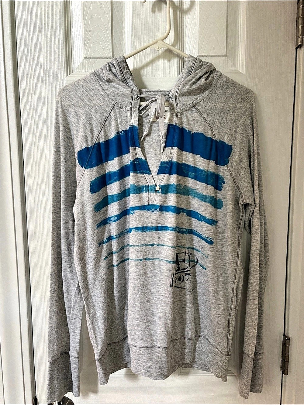 Vintage American Eagle Outfitters Abstract Graphic Hoodie in Gray & Blue Size XL